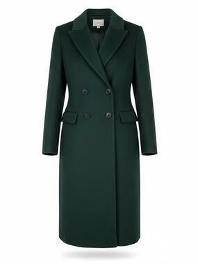 LOFT Double-Breasted Long Wool Coat in Deep Forest Green